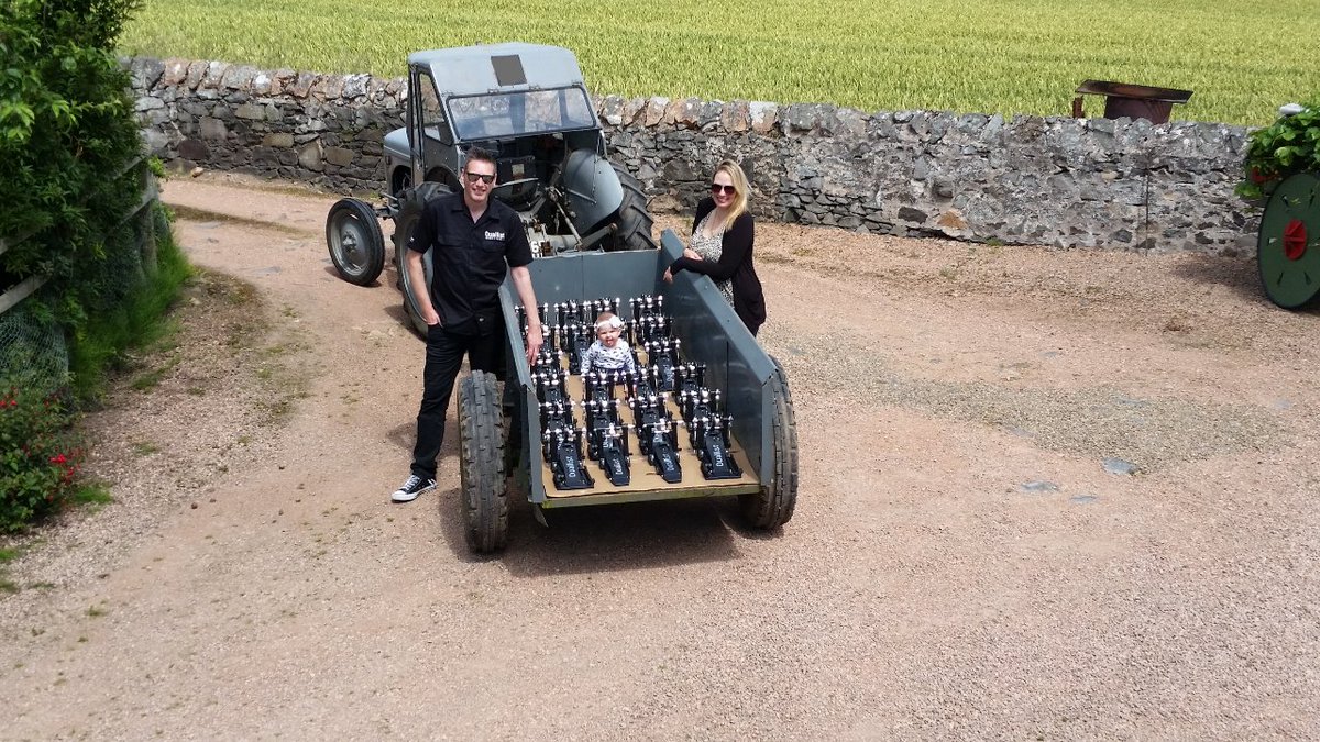 This week's #throwbackthursday features 'Gus' the tractor with Kevin, Dani and a mini Duallist! 🚜🥁😛

#farmlife #familybusiness #drummer #drumlife #duallistpedals #tbt