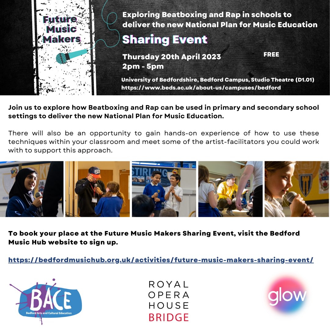Luton & Bedford LCEPs (@lcepluton) on Twitter photo 20th April, 2pm-5pm <a href="/uniofbeds/">uniofbeds</a> We'd like to share our recent project with you...introducing Beatboxing to music education for young people...learn more and how to beatbox <a href="/Glowtraininguk/">Glowtraining</a> <a href="/MusicBedford/">Bedford Music Service</a> @WeAreBCA <a href="/TheHarpurTrust/">The Harpur Trust</a> <a href="/FullHouseTheaCo/">Full House Theatre</a> <a href="/culturetrustuk/">The Culture Trust Luton</a> <a href="/BedfordTweets/">Bedford Borough Council</a> 20th April, 2pm-5pm <a href="/uniofbeds/">uniofbeds</a> We'd like to share our recent project with you...introducing Beatboxing to music education for young people...learn more and how to beatbox <a href="/Glowtraininguk/">Glowtraining</a> <a href="/MusicBedford/">Bedford Music Service</a> @WeAreBCA <a href="/TheHarpurTrust/">The Harpur Trust</a> <a href="/FullHouseTheaCo/">Full House Theatre</a> <a href="/culturetrustuk/">The Culture Trust Luton</a> <a href="/BedfordTweets/">Bedford Borough Council</a>