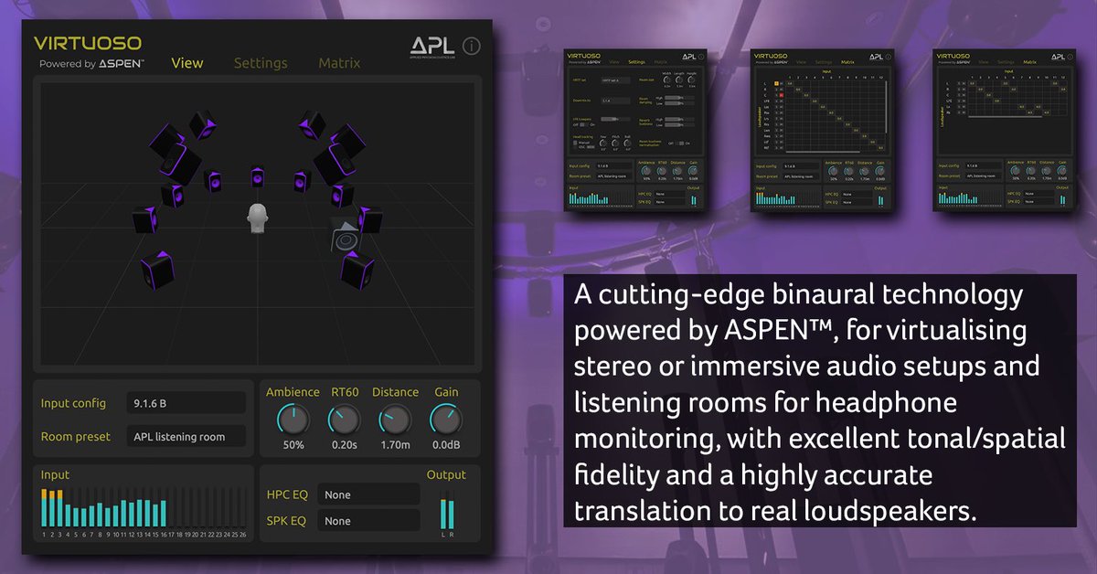 What a day!
Our research team, the Applied Psycoacoustics Lab, have released their incredible plug-in Virtuoso.
We are all amazed at how good it is at translating immersive audio into a headphone monitoring setting. There is no competition.