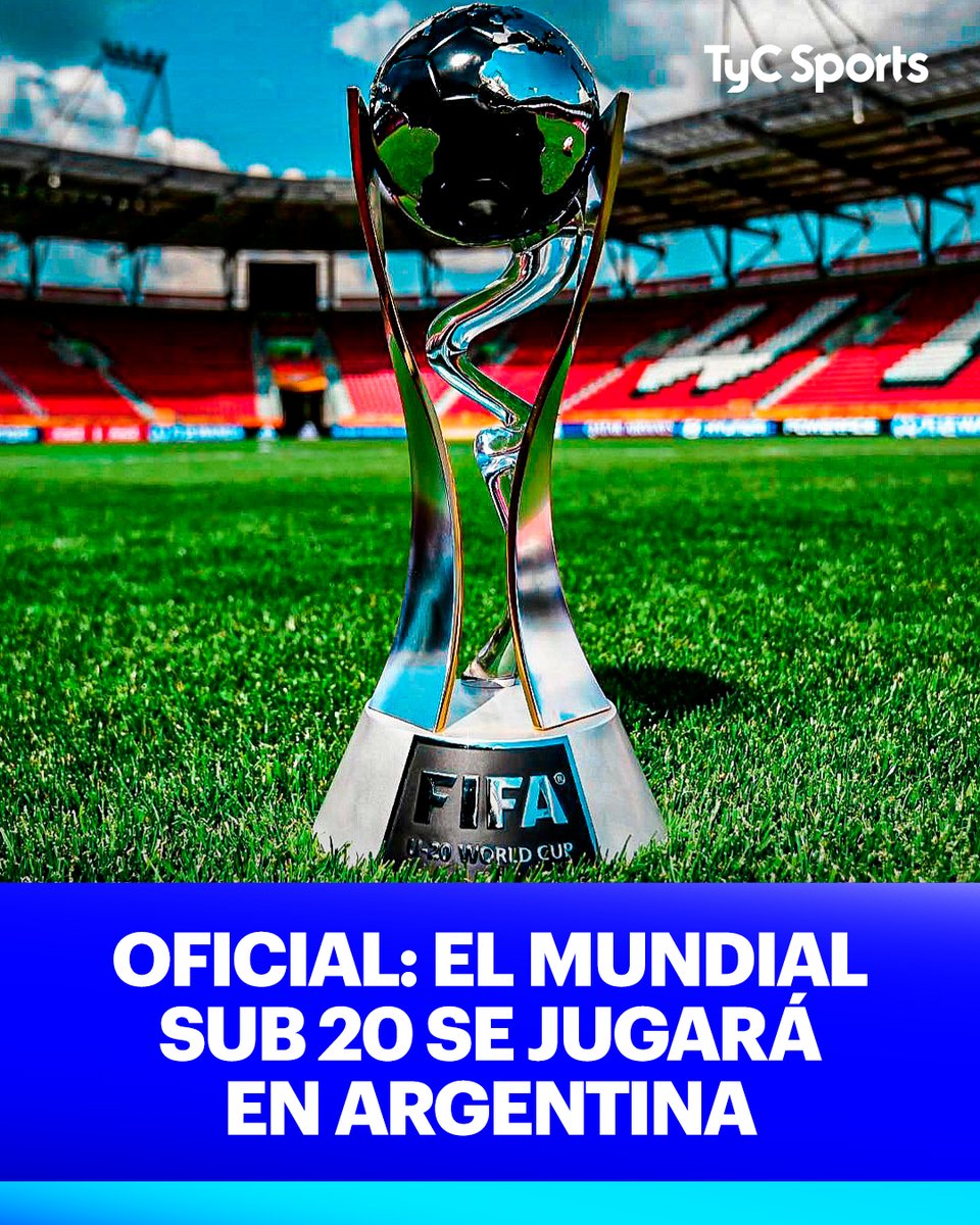 TyCSports's tweet photo. 🇦🇷 ¡ARGENTINA SERÁ SEDE DEL MUNDIAL SUB 20! 🏆

La FIFA determinó que la competición que comenzará el 20 de mayo se desarrollará en suelo argentino, según contó @gastonedul. La Albiceleste tendrá un cupo como anfitrión a pesar de no haber clasificado en el Sudamericano. https://t.co/IcHTBK7QsV