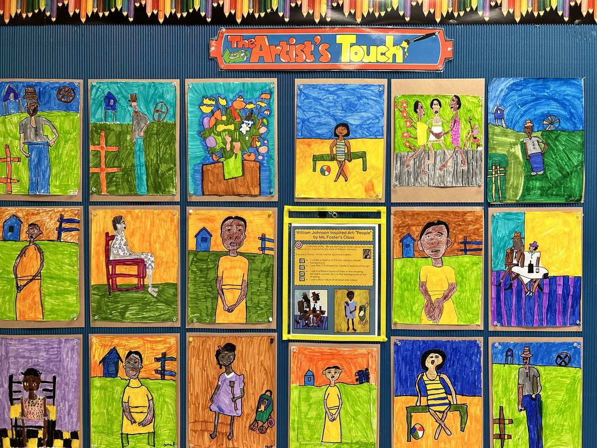 lesliejfoster's tweet photo. Colourful and vibrant works of art by the Gr 3s as they recreated William Johnson's folk art @CoronationPS @DDSBSchools #BlackExcellence #art #artists #creative https://t.co/u4iTHDl3oE