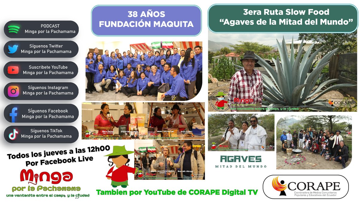 🎤 #38años Aniversario MAQUITA y 3era Ruta #SlowFood 
👍🏽 Dialogamos con varias compañeras de varias provincias del país. ¿Cuáles son los desafíos para la economía solidaria? 
👍🏽¿Conoce al Tzawar Mishki o agave? 3era Ruta Slow Food  “Agaves de la Mitad del Mundo”.#38años  #Tzawar