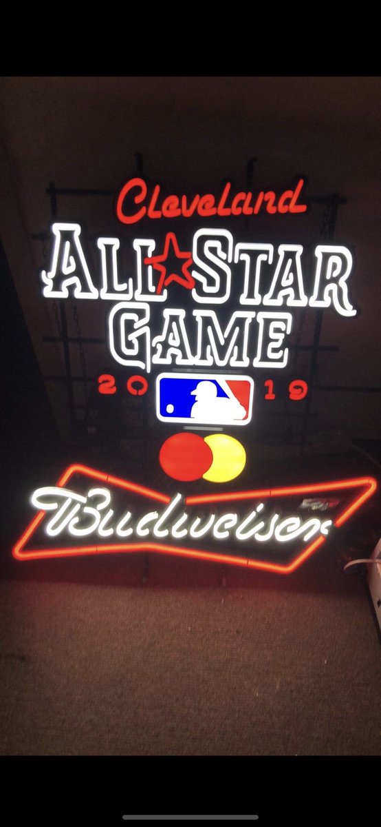 DealerTip's tweet photo. Cleveland 2019 MLB All star game Budweiser bar sign $500. #hardtofind #beer #budweiser #mlb #openingday #allstar #allstar2019 #cleveland #clevelandindians #clevelandguardians #baseball #indians #guardians #budweiser #manroom #mancave #sign https://t.co/G5eCDlqitc