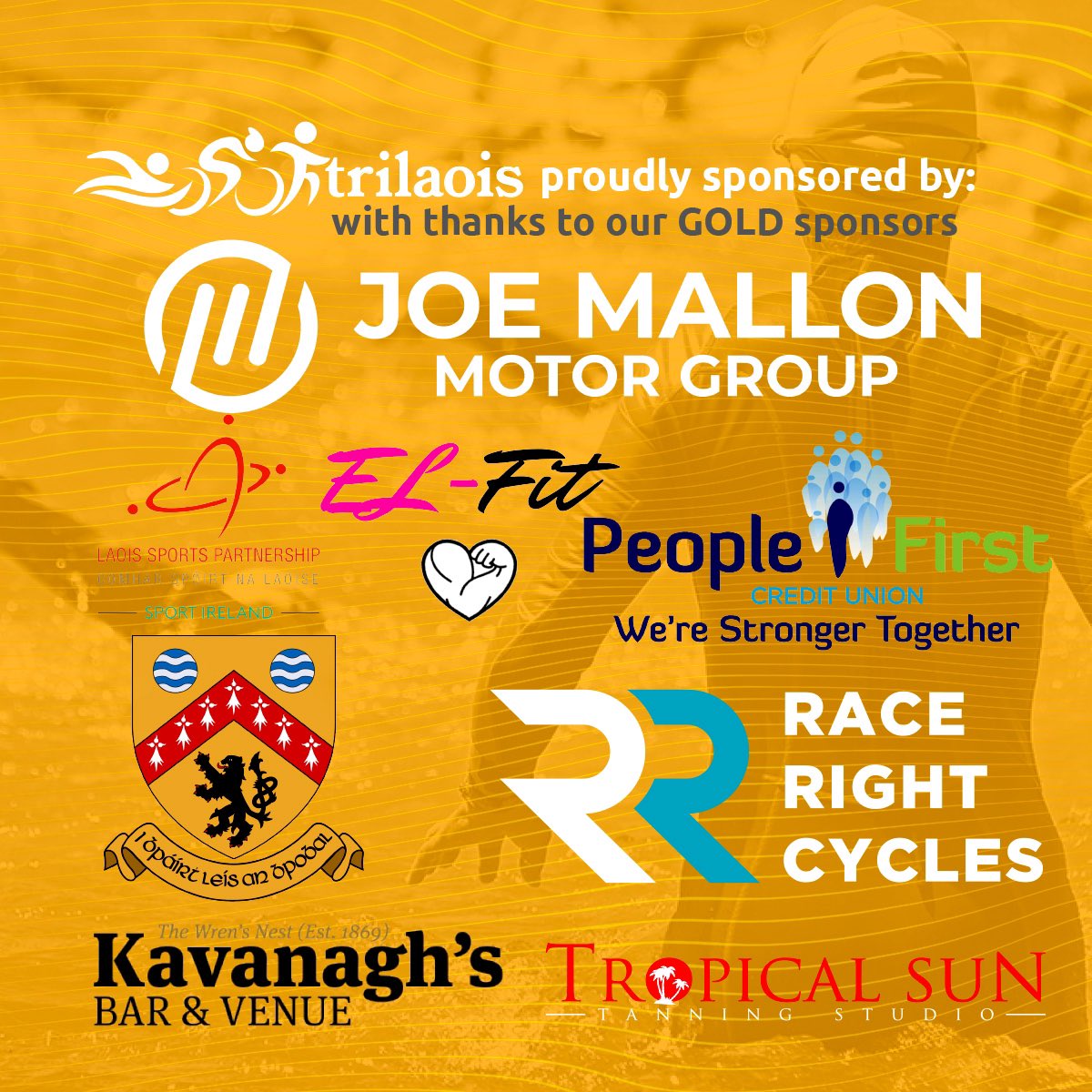 𝗦𝗣𝗘𝗖𝗜𝗔𝗟 𝗧𝗛𝗔𝗡𝗞𝗦 𝗧𝗢 𝗬𝗢𝗨
The TriLaois Race Committee would like to extend a heartfelt thanks to our amazing sponsors, despite the current economic climate, the following local businesses were first in line to support our race for 2023.
#thankyou