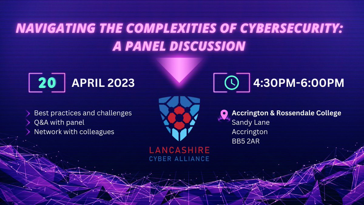 The next #LancashireCyberAlliance event takes place on the 20th April @accrosscollege Another opportunity to network with colleagues in this field and hear from a panel of experience practitioners on best practice. LCANetworkingApr23.eventbrite.co.uk #UpskillingLancashire