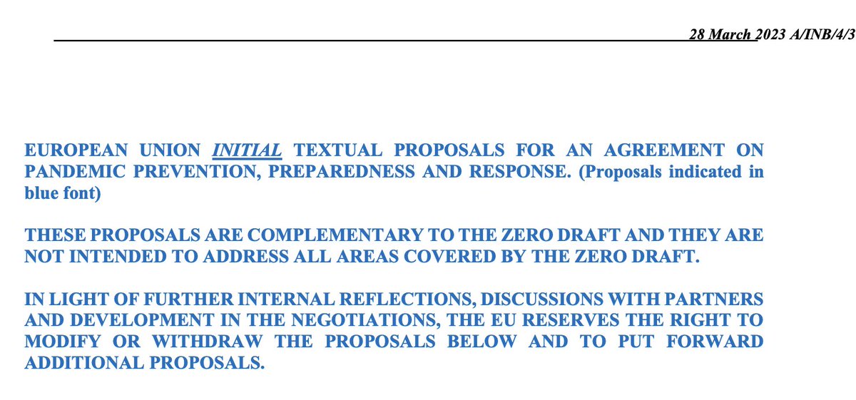 🚨The EU has just released a document outlining its initial proposals for the #PandemicAccord draft.

The document builds on the "zero draft" with annotations outlining the EU's proposals.

It's a very promising start to next week's discussion in Geneva!

More in this 🧵