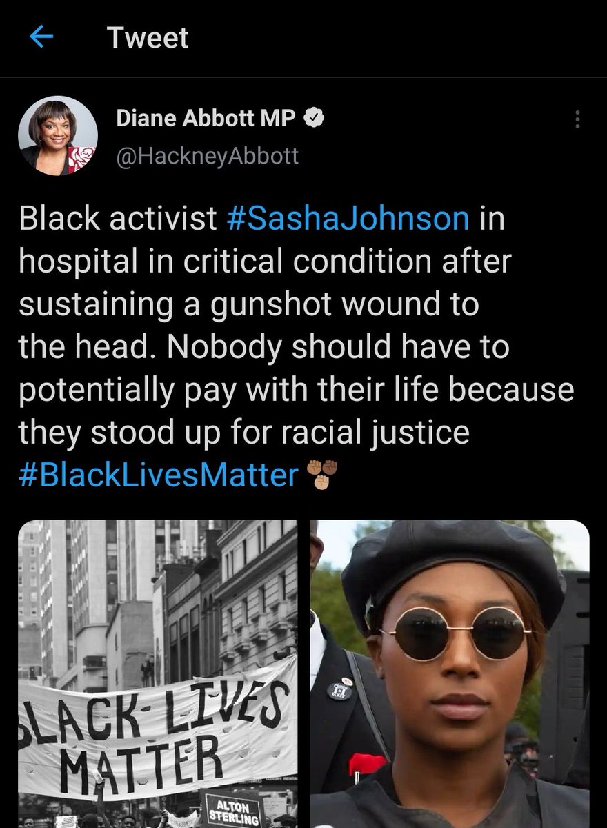 Diane.... 

Weren't you the one who claimed #sashajohnson was shot for her BLM views ?

#JusticeForChrisKaba ?

Let's have the facts first, your track record is not that good is it....