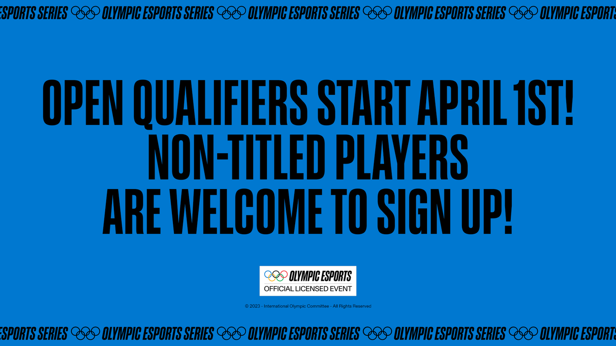 Want to play in a one-of-a-kind online blitz tournament? 

Sign up to compete in our Olympic Esports Series qualifiers tournament starting April 1st!  All non-titled players welcome. 

More info: go.chess.com/oes
