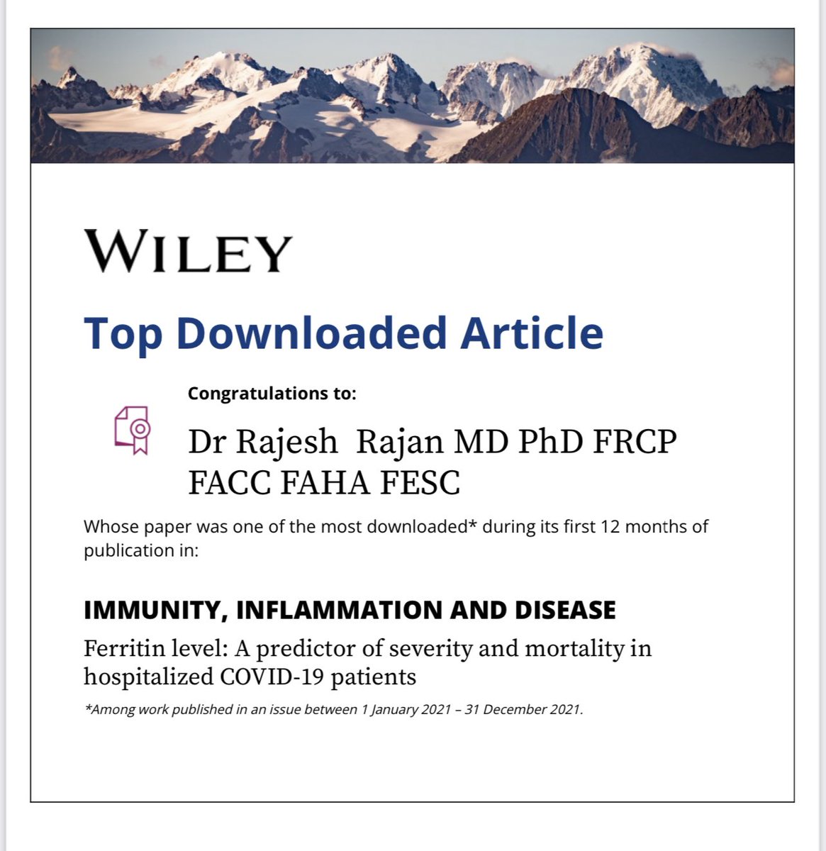 Good news! My article received enough downloads to be a #topdownloadedarticle in its journal.@WileyGlobal