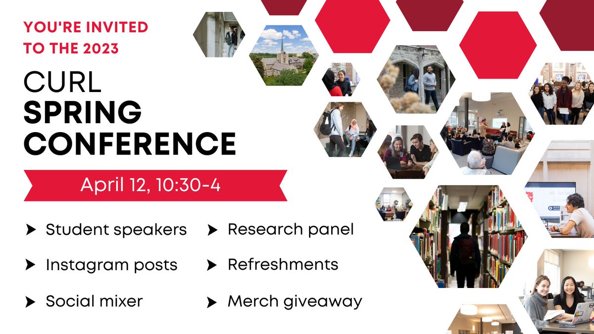 HuronResearch's tweet photo. The CURL Spring Conference is coming! Join us in the Student Commons on April 12 for student projects, a research panel, merch, a mixer, awards, and basically every research-related thing you could ever need.

(Not to mention cookies—very serious research cookies, of course. 😉) https://t.co/Rs2HLUmlag