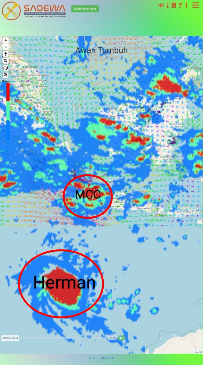 Update Siklon Herman: Mata badainya sudah mulai muncul dan menjauh tetap lokasinya di selatan Jabar, tidak jadi geser ke timur. Efek Herman menciptakan klaster awan MCC yang saat ini berada di atas Jabar-Jateng. Bersiap mengalami hujan dinihari untuk Jabodetabek dan Jateng, ya.
