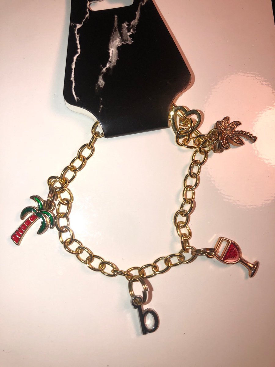 Excited to share this item from my #etsy shop: B Charm Bracelet #gold #interlocking #palmtrees #jewelry #vacationwear #summervibes #handmadejewelry #blackownedbusiness etsy.me/3Zz9BQ6
