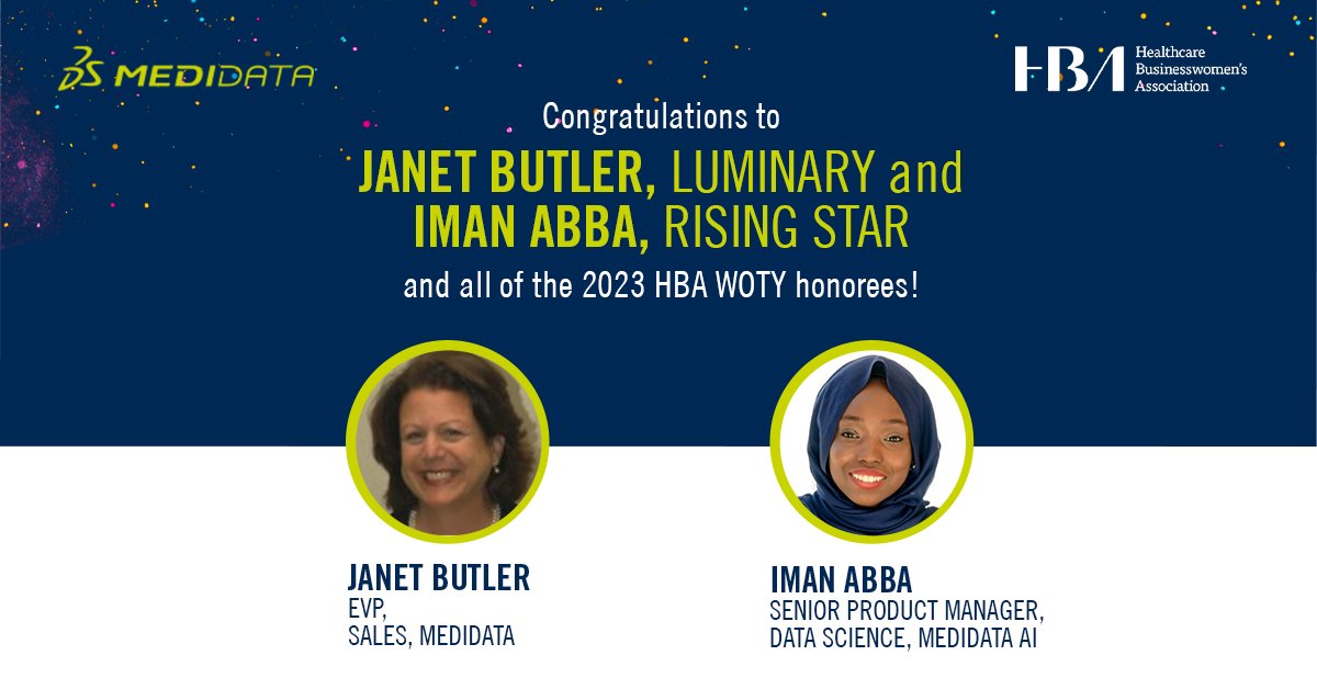 Congrats to my @Medidata colleagues EVP, Sales @Janet_L_Butler & @faithinitup for their @HBAnet Awards! Cheer them on with me at the #HBAWOTY23 livestream on May 16. Learn more: mdso.io/ct8 #HBAimpact #ClinicalTrials #WomenInLeadership