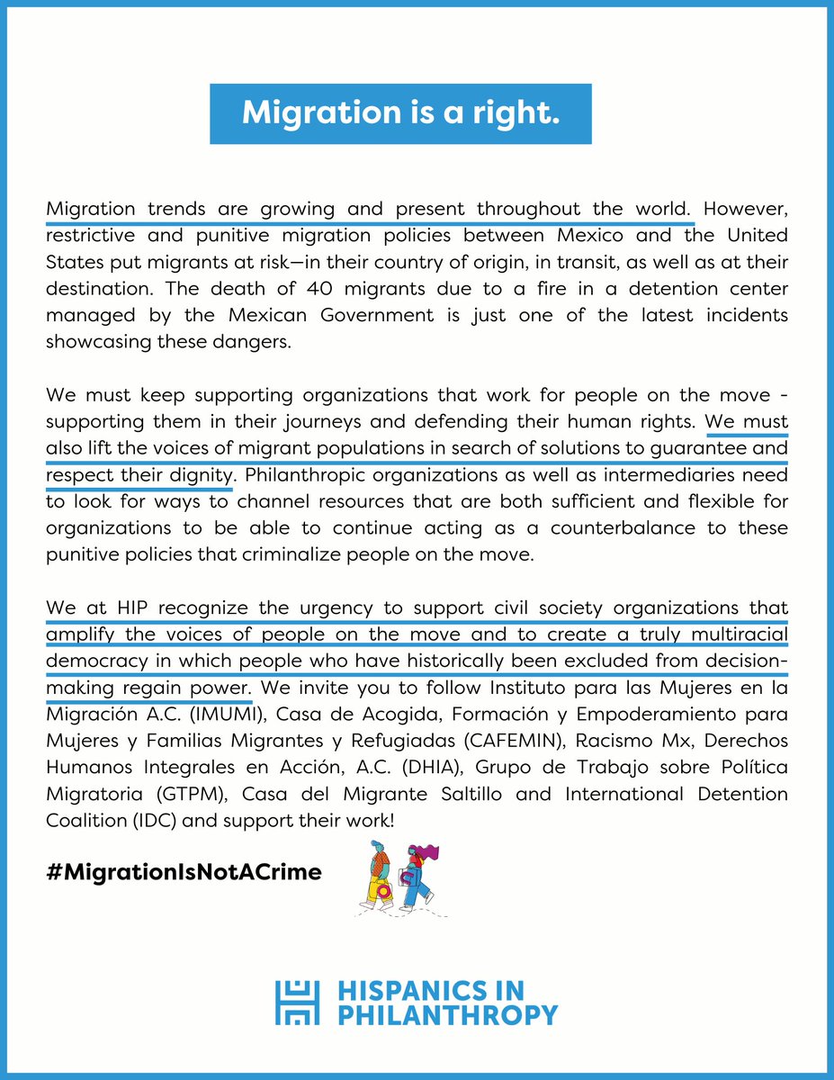 BeHIPGive's tweet photo. It’s essential that we keep supporting organizations that work to defend the rights of people on the move.
#MigrationIsARight https://t.co/wGTQ95AbrQ