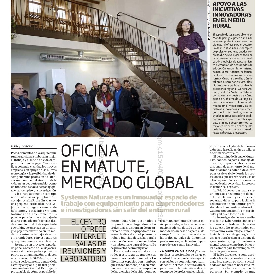 Hoy, Systema Naturae aparece en el suplemento 'Un lugar para vivir' de @ElDiaLaRioja 📰🗞 🦇🐝🦉🌳
En el apartado 'iniciativas que contribuyen al reto demográfico'.

 #MatuteNaturae #Matute
#retodemográfico