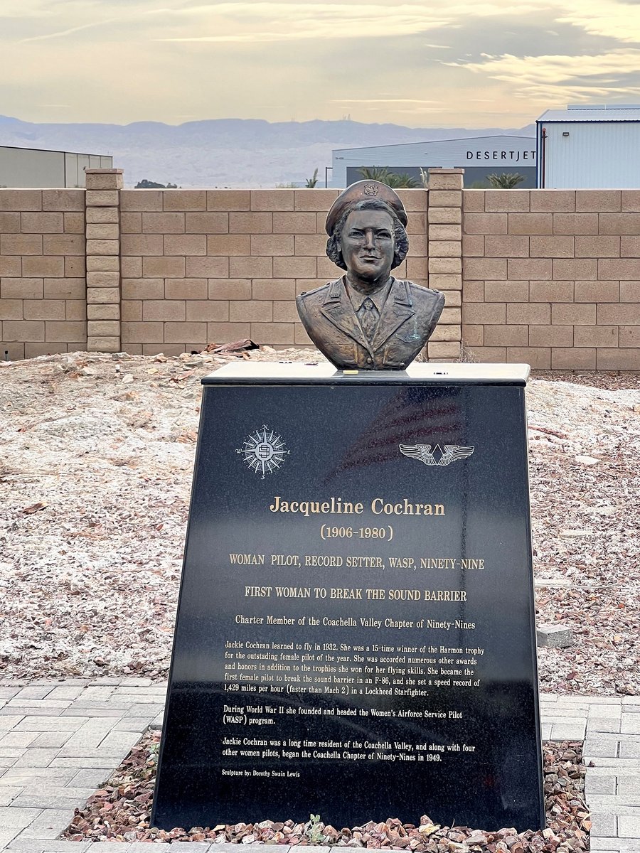 palmspringsjet's tweet photo. As the #WomensHistoryMonth ends, we honor an iconic aviator, trailblazer, and true American hero who was the first female pilot to break the sound barrier. We're proud to be headquartered at the airport named after her, the Jacqueline Cochran Regional Airport (KTRM). #desertjet https://t.co/2pH7123nNH