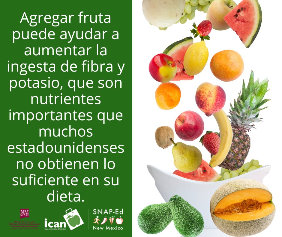 Agregue frutas a la cena. Corte una combinación de frutas tropicales o de temporada para preparar una salsa de frutas para cubrir el pescado o el pollo, o agregue frutas, como trozos de pomelo, rodajas de manzana o uvas, a una ensalada mixta. #NMSUICAN #MyPlate