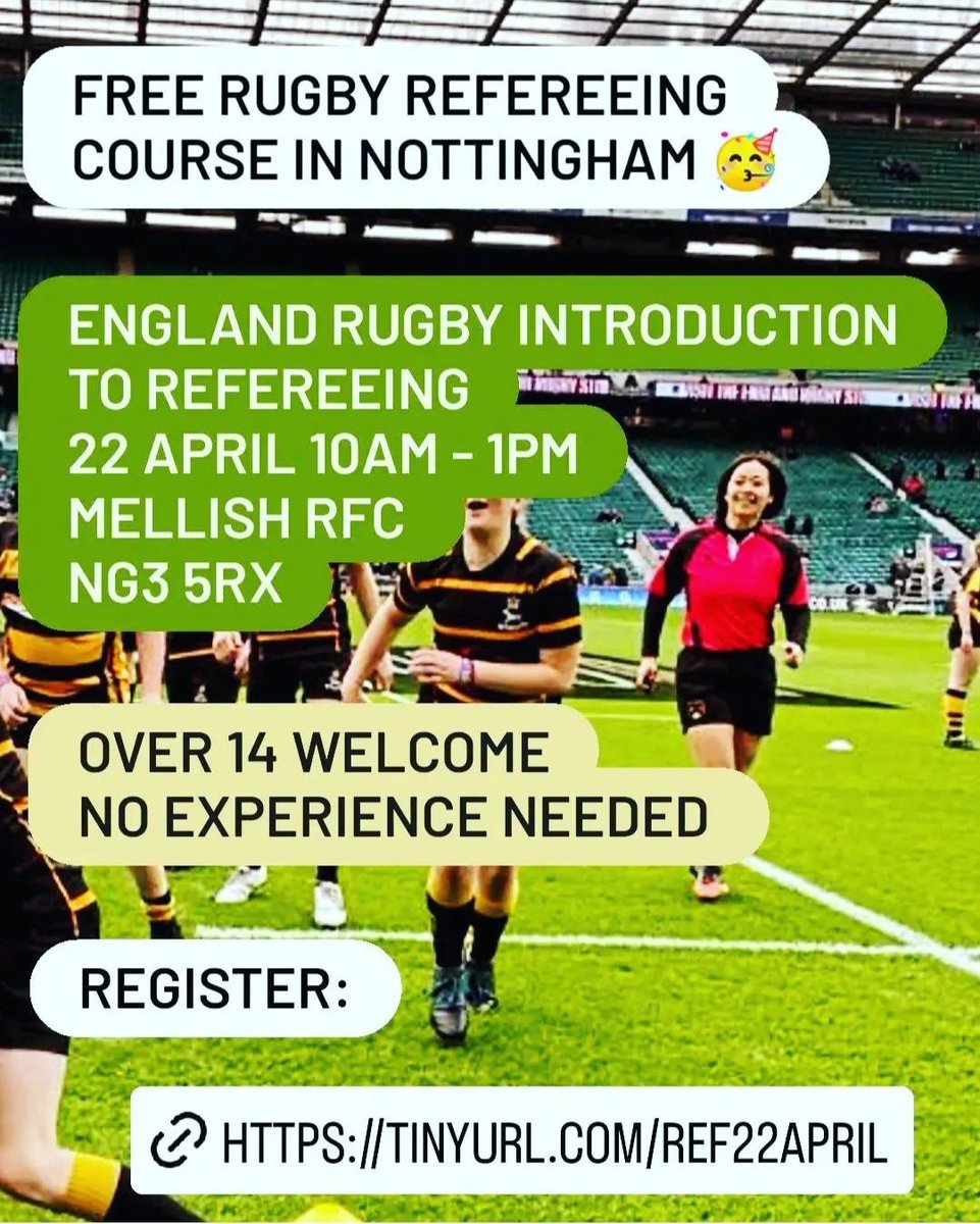 NLDAgeGrade's tweet image. A great initiative in Nottingham. It would be great to see more people coming forward to join in. We need more referees of all levels. @nldrfu @nld_youth @NLDrefTraining @nldrefs @RFUMidsClubSup
