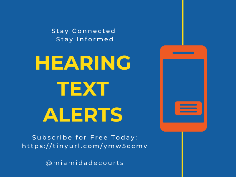 MiamiDadeCourts's tweet photo. Need to be on top of your cases, or simply want to be in the know?
Sign up for FREE text alerts about upcoming hearings at https://t.co/IvEGf5NnOe
#hearing #mobilealerts #judicial #court #courts #textalerts #messaging #notification #notificationsystem #case #cases https://t.co/tNwPsvL08z
