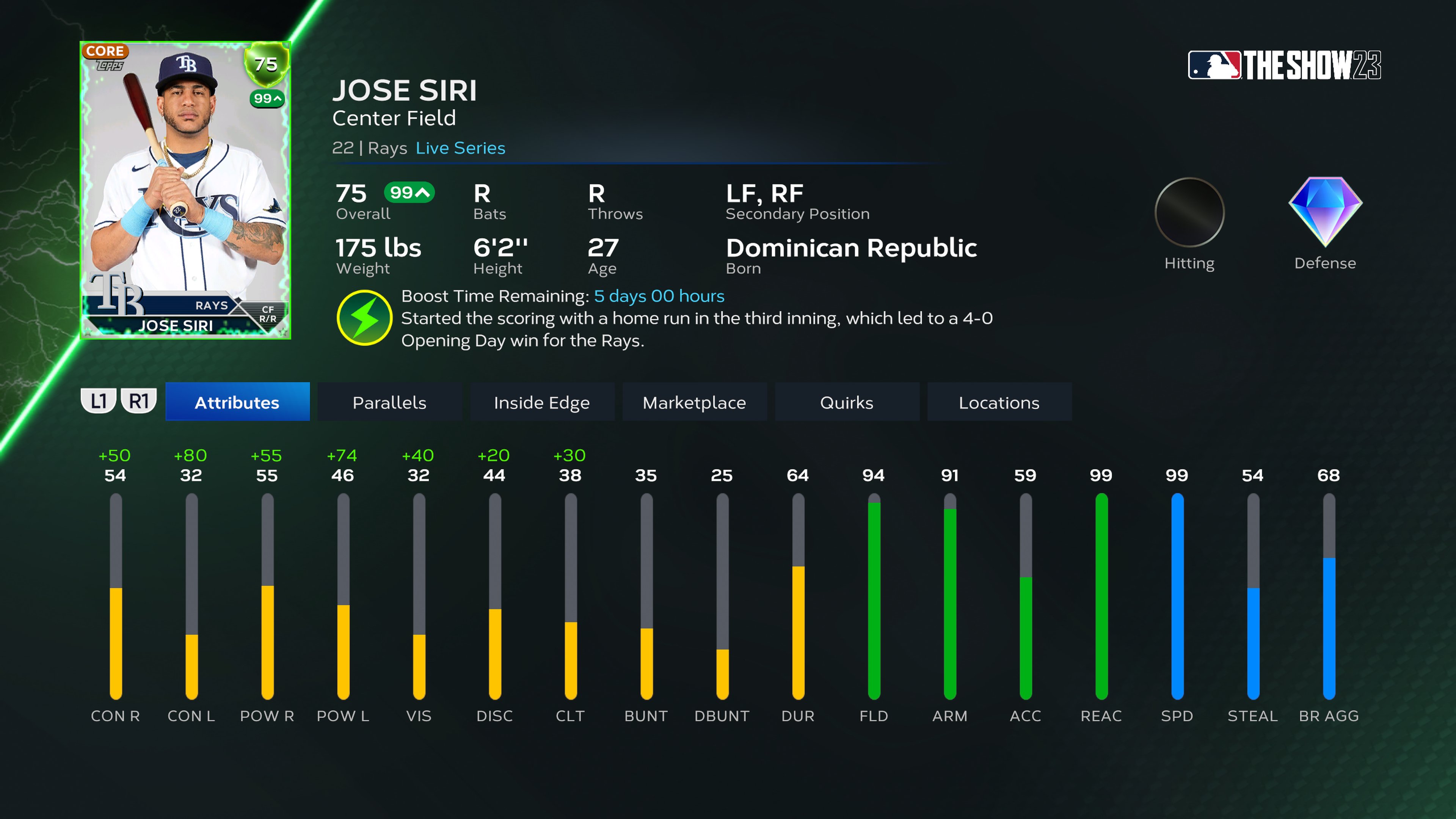 MLB The Show on X: ⚡️EL RAYO⚡️ José Siri! Enjoy 5 days of  🔋#Supercharged🔋 Siri.9️⃣9️⃣ #MLBTheShowSC  / X