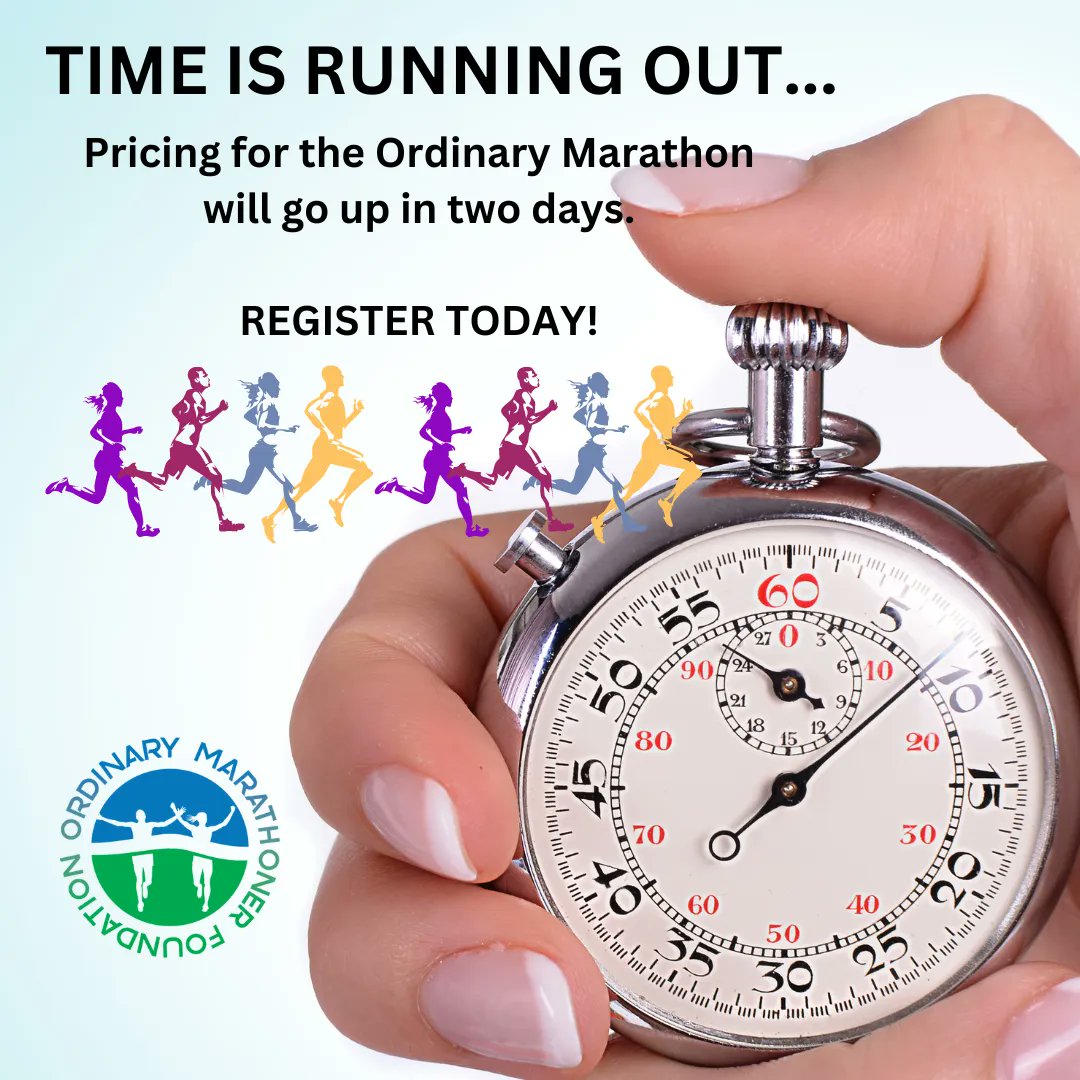 Time is running out before our final price hike.  Come support the Ordinary Marathoner Foundation by participating in our annual virtual race - the #OrdinaryMarathon.  Register here -> buff.ly/3LYNwHM