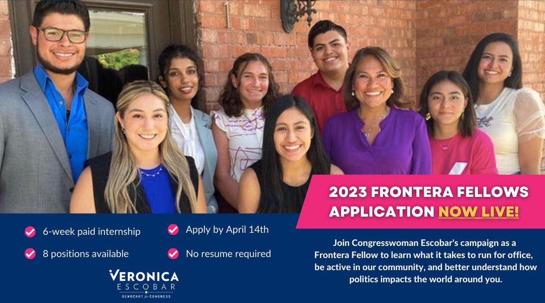 Excited to announce applications for my paid summer fellowship are now open! 

Apply now to secure an early interview: veronicaescobar.com/fellows

#ElPaso #eptx #paidinternship #hiring #utep #episd #sisd #yisd #cisd
