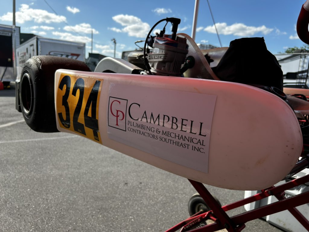 Mike_AndrewsJr's tweet photo. Let the race weekend begin! 🤙 We’ve got a big one coming up in Orlando for the SKUSA WinterNationals. And it’s awful nice to have Campbell Plumbing on the kart. (Seriously folks, go to them for your plumbing needs!) https://t.co/25tBCmrfxt