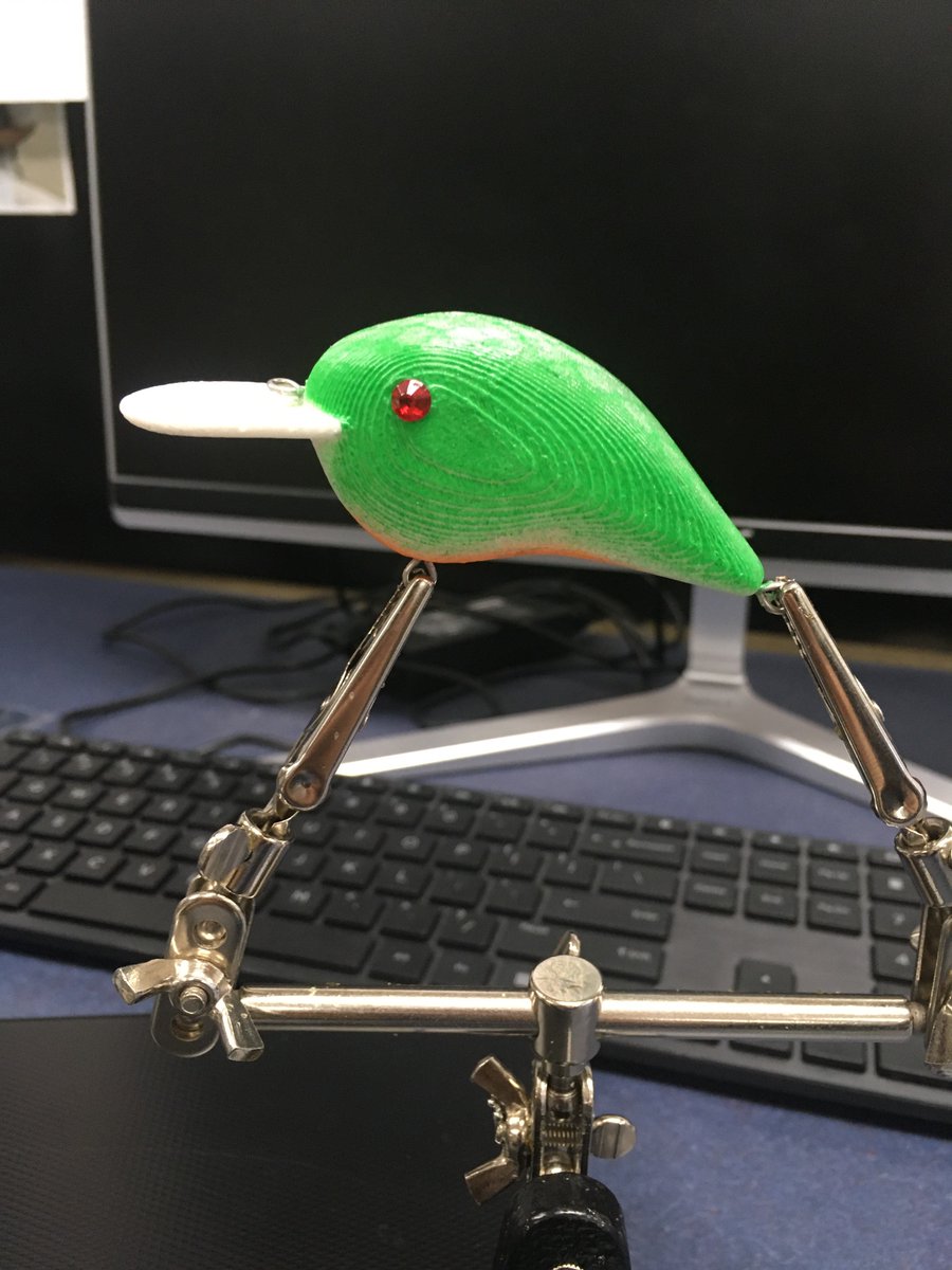 COSMOSIndiana's tweet photo. Students at @MitchellHS were tasked with creating new product ideas.

This crankbait was modeled, printed, and painted by freshman, Evan Woody! The next step is to test its performance and durability. 

🎣 Will this be the lure of choice for the @MCSBlueJackets bass fishing team? https://t.co/OuvPqHT89o
