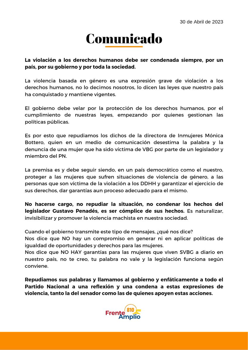 Comunicado de la 810 repudiando la violación de los derechos humanos.