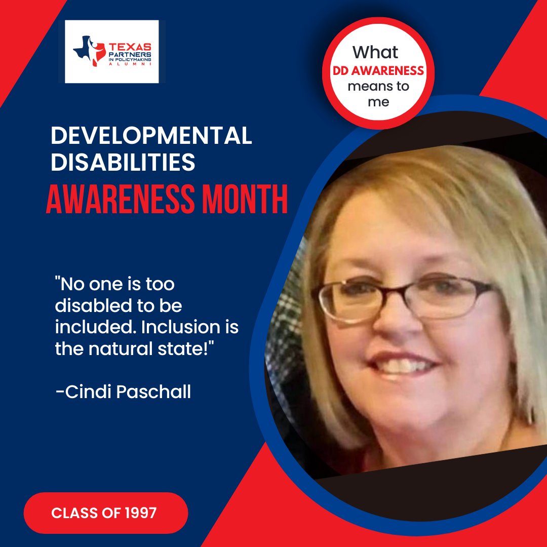 TxPartnersNet's tweet image. Cindi Paschall, a graduate of the 1997 Partners in Policymaking class, says, &quot;No one is too disabled to be included. Inclusion is the natural state!.&quot; 

#DDAwareness2023 #DDAM #disabilityawareness   #TexasPartnersinPolicymaking