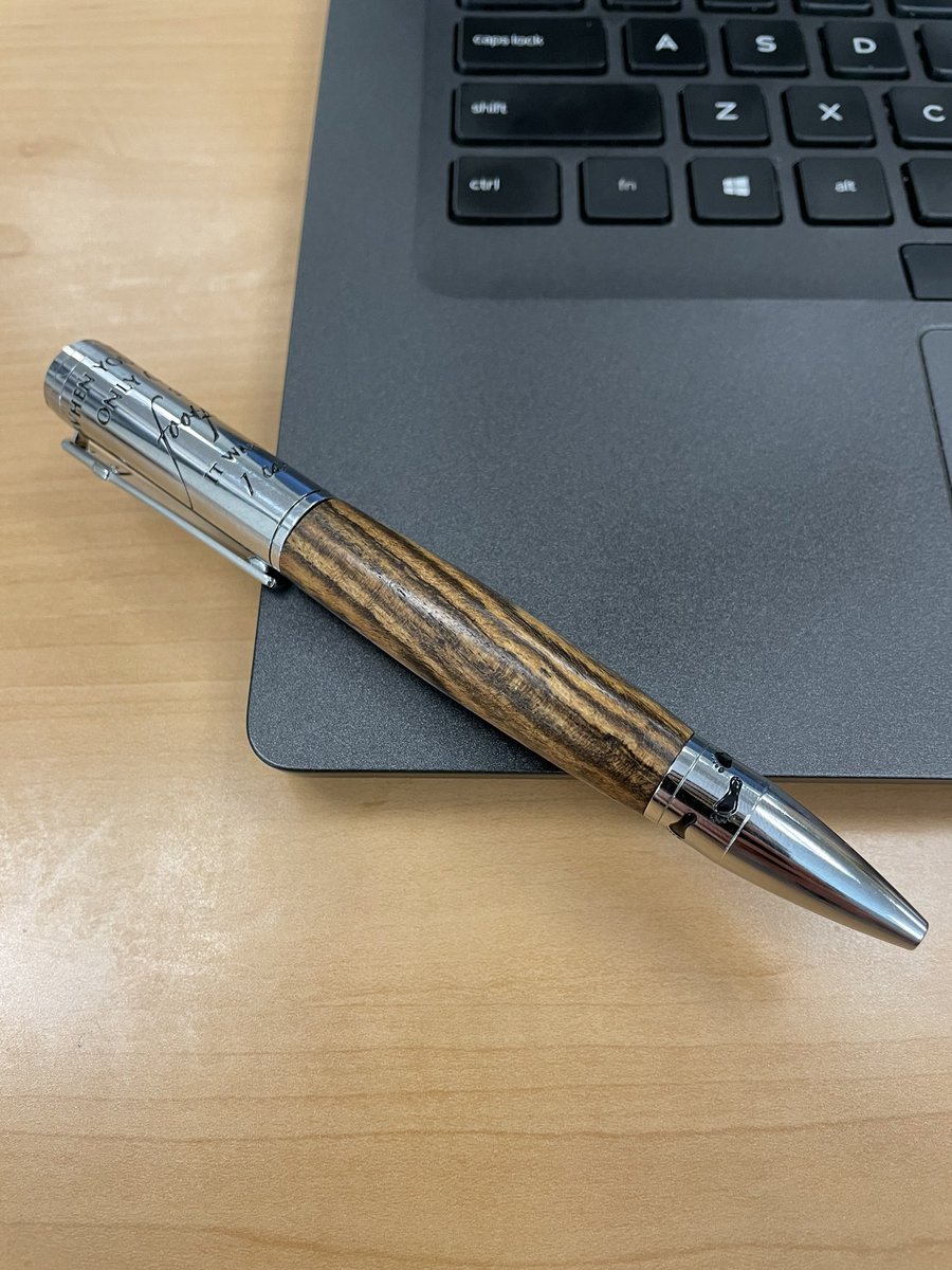 Goodbye present from my VA patient whose favorite hobby is hand-making pens. Inscription: “When you see only one set of footprints, it was then I carried you” Bittersweet ending to residency 🥹