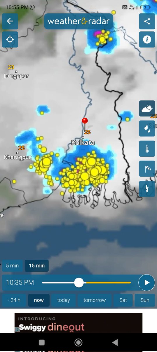 CycloneAnalyser's tweet photo. #Norwester passed south of #Kolkata as coastal station #Nimpith experienced 55 kph of winds with light to moderate rain.
Kolkata witnessed the northern part of it as wind speed of 20-30 kph gusting to 40 kph along with drizzle.
Another possible #Norwester approaching #Odisha. https://t.co/XLEfb3vGJP