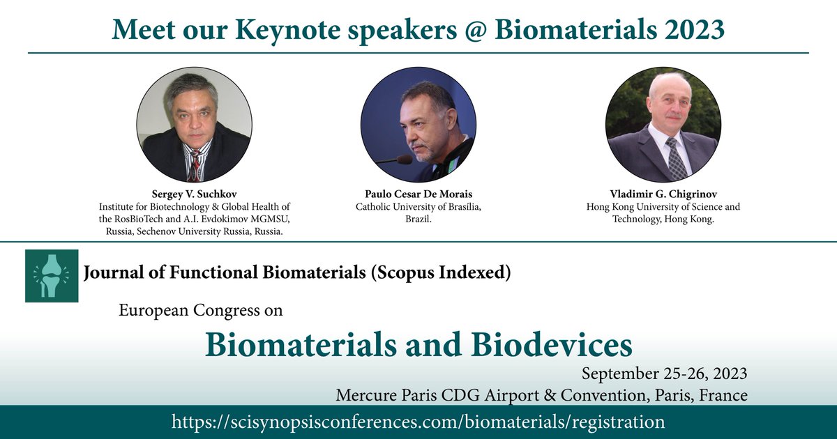 scisynopsis's tweet photo. Discount slots are available at the European congress on Biomaterials and Bio-devices on September 25-26, 2023 in the hotel "Mercure Paris CDG Airport &amp; Convention, Paris, France".
Submit Your Abstract: https://t.co/RjusQop67x
#biodevices #Nanobiomaterials https://t.co/0zS6TpQAD0