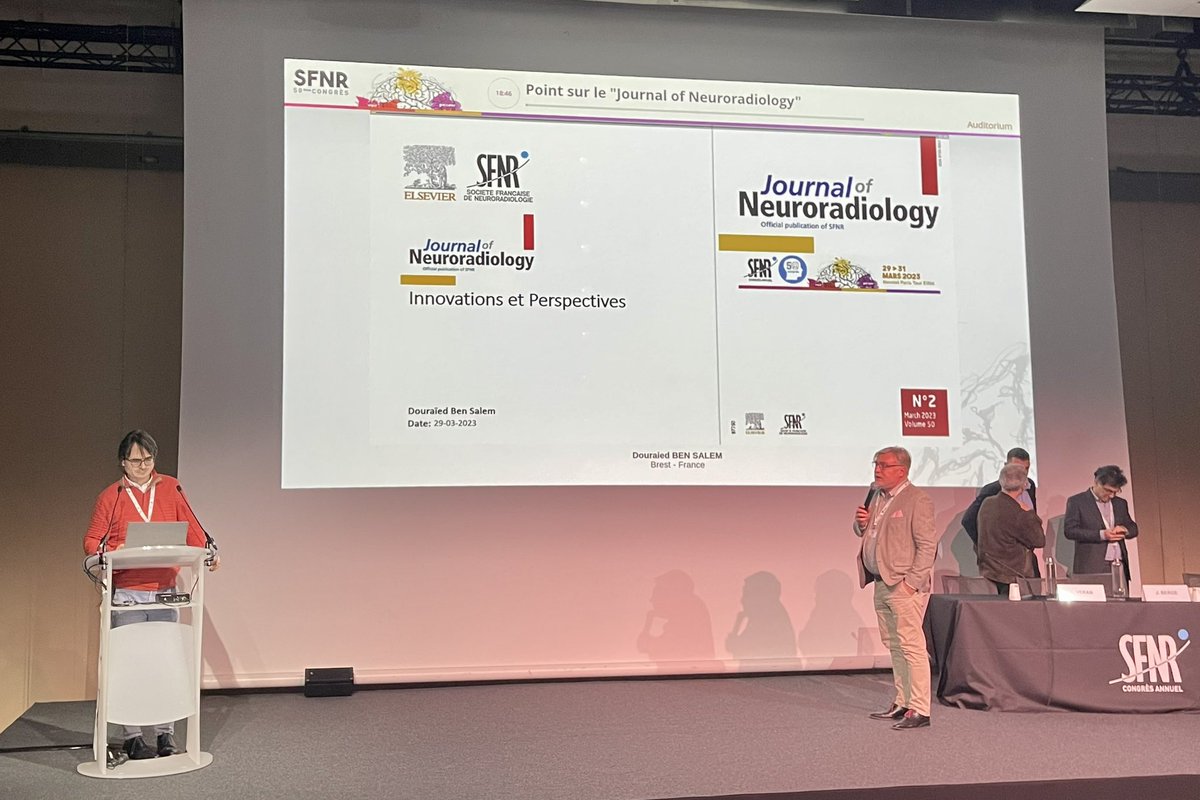 Our #Editorinchief @BDouraied presents the latest news from the @JNeuroradiology 📰 at the 50th congress of the French Society of Neuroradiology 🤩🇫🇷 @SFNRadio @hubert_armand