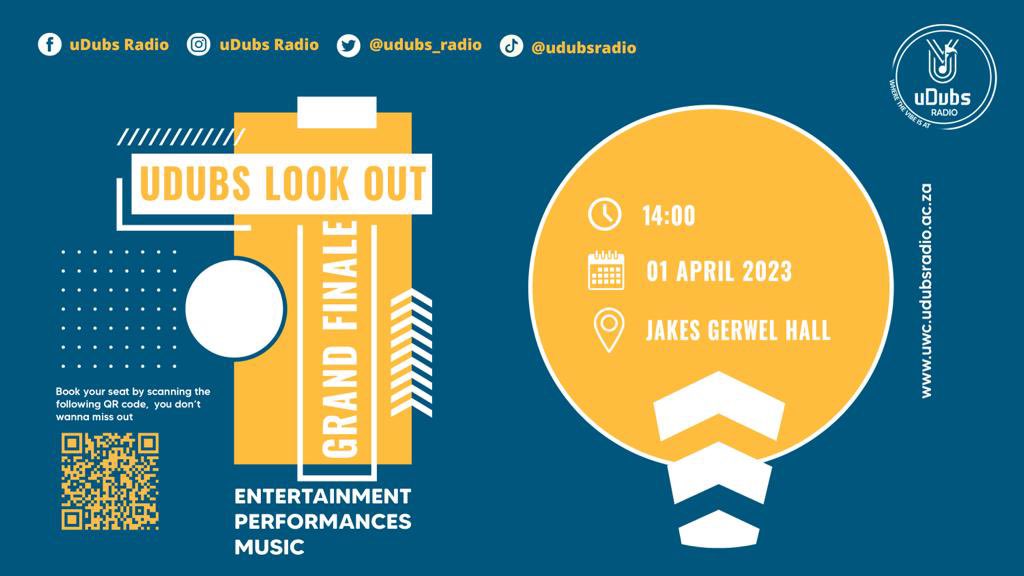 uDubs_Radio's tweet photo. Come and witness UWC Greatest Talent on Saturday, 1st of April from 14h00 to 18h00.
Link: https://t.co/TxGTTu8Hn9
Book you seat today before they run out!
#uDubsRadio #TheVibeRedefined https://t.co/yoVmc9KD5Z