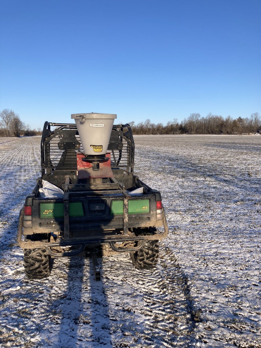 Perfect condition to put red clover seed on fall spelt this morning. Even had the sap snow guidance system working to my advantage!               #certifiedorganic           #speltflour                              #covercrop23         #smallwindowofopportunity