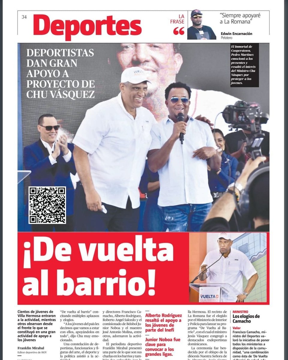 El programa "De vuelta al barrio" va para todo el país!!!.

Con el apoyo de todos los Ministerios y Directores para que los jóvenes se sientan bien representados en TODO.
#ChúApoyaALosJóvenes 

<a href="/chuvasquez/">Jesús Vásquez Martinez</a>