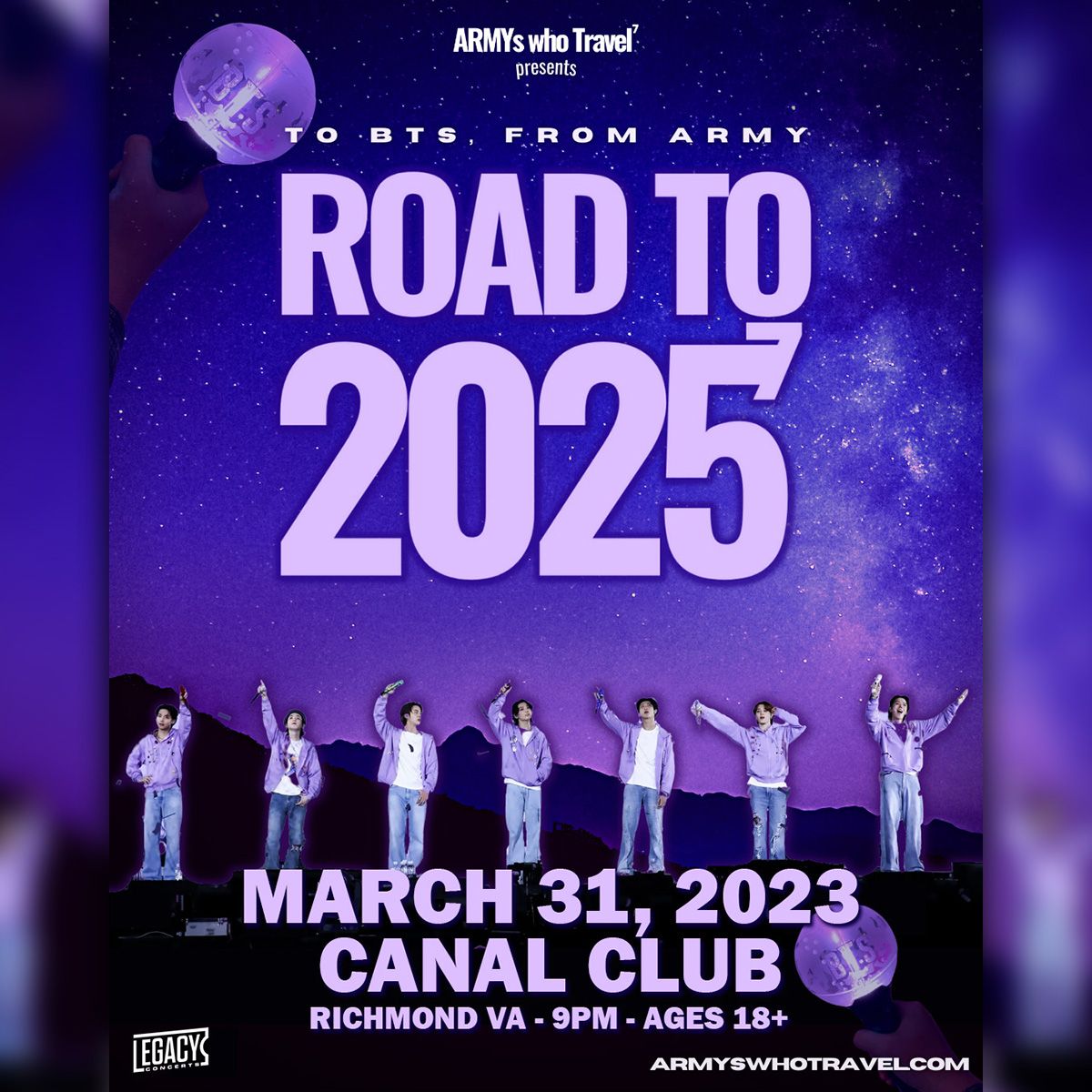 TheCanalClub's tweet photo. Tomorrow night ARMYs who Travel brings ROAD TO 2025: A BTS ARMY Dance Party to The Canal Club!! Grab your tickets now at https://t.co/luuMb2HqkD and we will see you for a night of your favorite BTS hits!
#thecanalclub #RVA #BTS #roadto2025 #armyswhotravel #btsevents https://t.co/WTD8BgikHq