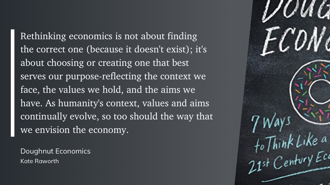 'As humanity's context, values and aims continually evolve, so too should the way that we envision the economy.' - @KateRaworth 📚Doughnut Economics