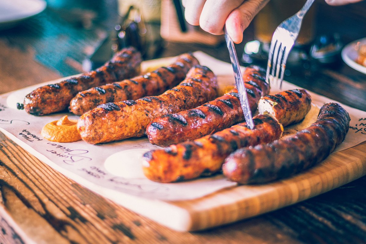 Can’t choose?! Enjoy ‘em all! All The Sausage - every one of our housemade sausages with dips, Garlic Pickles, Mixed Seasonal Pickles AND Fries - is available to crush your hunger! Literally pairs w everything! #MERITBrewing #MERITsausages #allthesausage #Hamilton #HamiltonFood