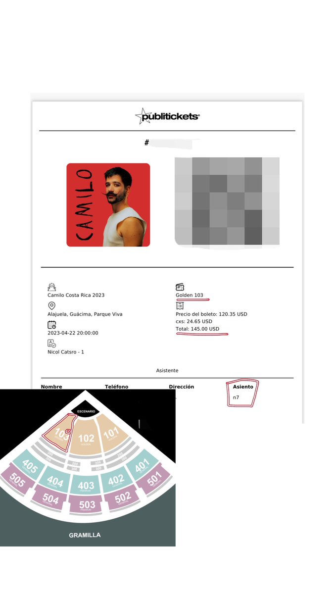 Nikkicastro04's tweet photo. @kchavesr @CamiloMusica Hola yo estoy vendiendo una en golden circle 103 asiento N7  la vendo al mismo precio de lo que me costó, precio negociable https://t.co/9sLvH5ZaAk