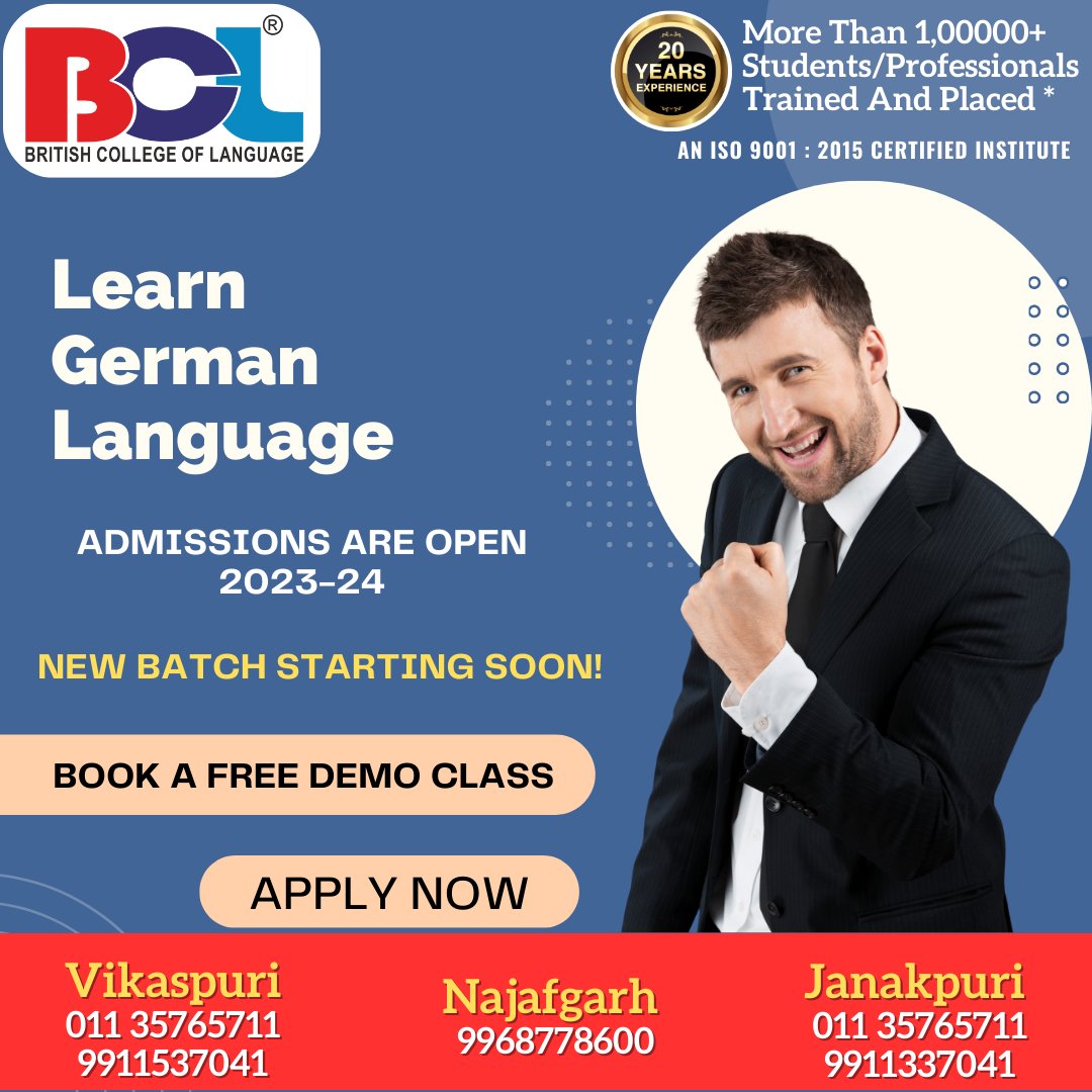 bcl_official01's tweet photo. Learn German Language.
New Batch Starting Soon!
Book A Free Demo Class.
Call Us At: 099115 37041
#german #germanlanguage #germanlanguagetraining #ielts #pte #englishspeaking #listening #reading #writing #student #education #bcl #britishcollegeoflanguage #foreignlanguagetraining https://t.co/GiC4mJRuKw