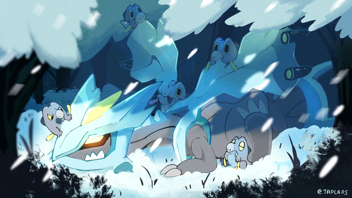 pokemon (creature) no humans outdoors snow tree evolutionary line snowing  illustration images