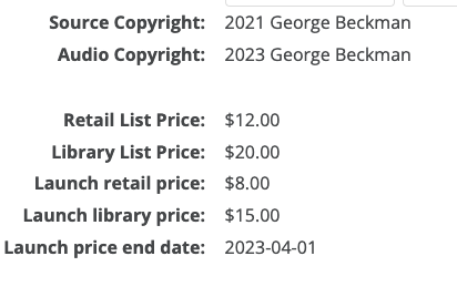 graestonewriter's tweet photo. I was looking at the Amazon price for the Audiobook and it is 17.46! I set the price at 12 with a launch price of 8.
The good news is that if you own a copy, the price is 7 something.
#amazon #audiobooks #launchprice #WritingCommunity #indieauthors #selfpublishing https://t.co/NXQinUj1Ky