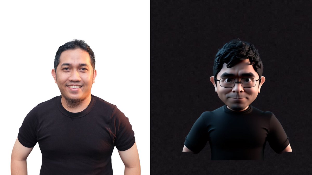 wilihandarwo's tweet photo. Random nemu prompt midjourney yang bagus, ngubah foto jadi 3d character. Mantap.

Promptnya: <image url> simple avatar, pixar, 3d rendering, flat <color> gradient background --s 500 https://t.co/qrL14TFYwL