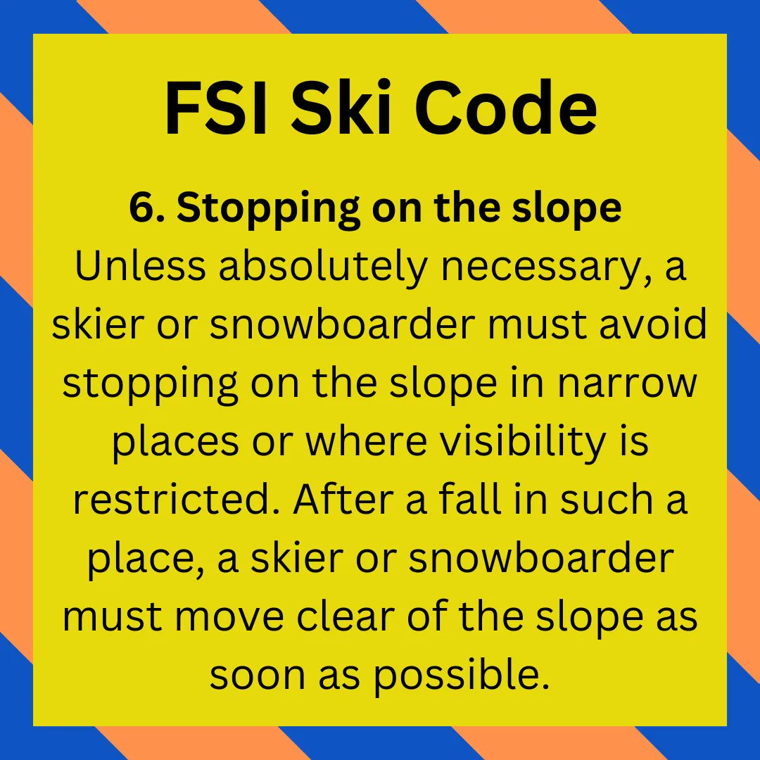 trixski2000's tweet image. "Except on wide slopes, stops must be made at the side of the slope. One must not
stop in narrow places or where it is difficult to be seen from above". Don't stop where you'll be an obstruction or unseen hazard for others buff.ly/3l8jgPF

#SkiSafe #SkiEasy #SkiHoliday