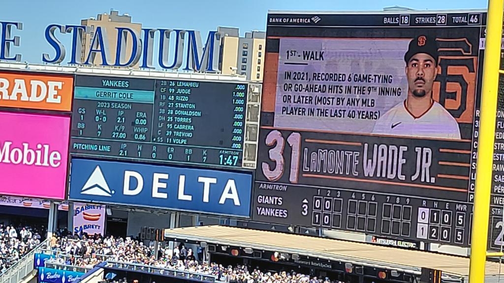 basawapatna's tweet photo. Gerrit Cole has 7 Ks and faced 9 batters. #MLBOpeningDay #YankeesTwitter #SFGiants https://t.co/HmWR5eBnaI