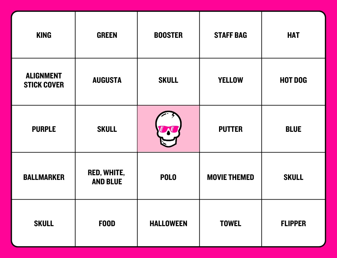 swaggolfco's tweet image. 💀 FIVE DAYS OF GIVEAWAYS: DAY 4 💀

A big prize calls for a big task: 
-Follow @swaggolfco
-Retweet this Tweet
-Reply to this Tweet with a photo of any 5 SWAG items that complete a BINGO on this card:

One winner will receive an Almighty Jefferson Hybrid Special. Good luck (1/2)