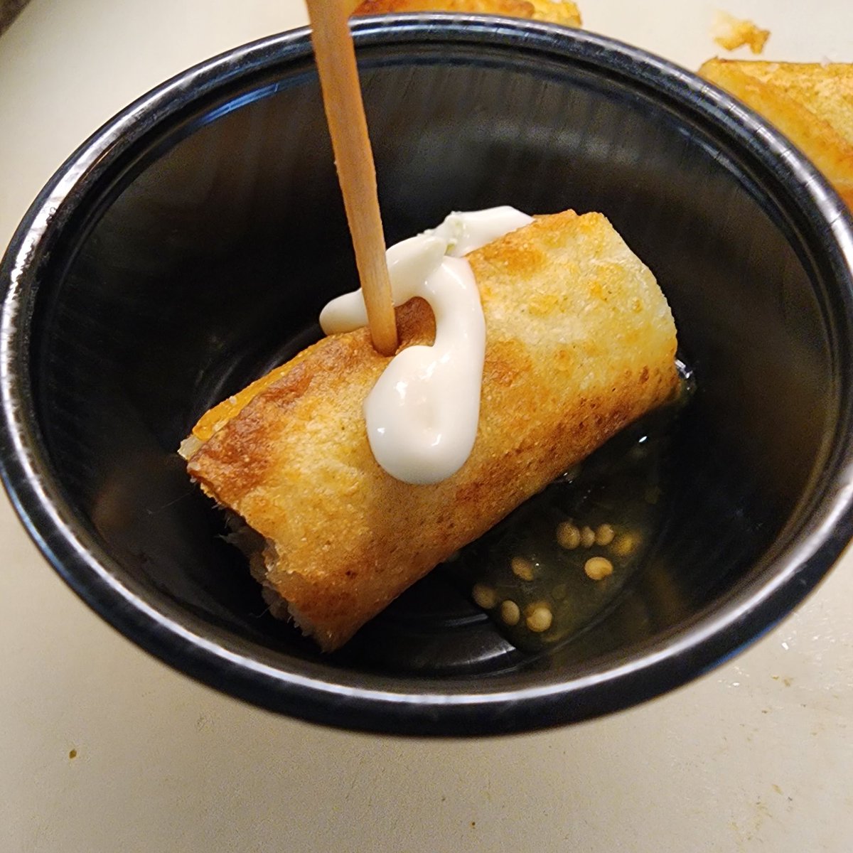 One bite taquito that will be on our menu for the Chain of Lakes Eggfest in Winter Haven FL this weekend. Crispy corn tortilla stuffed with smoked green chile pork, corn, bell pepper, poblano, and cheeses. #biggreenegg #eggfest