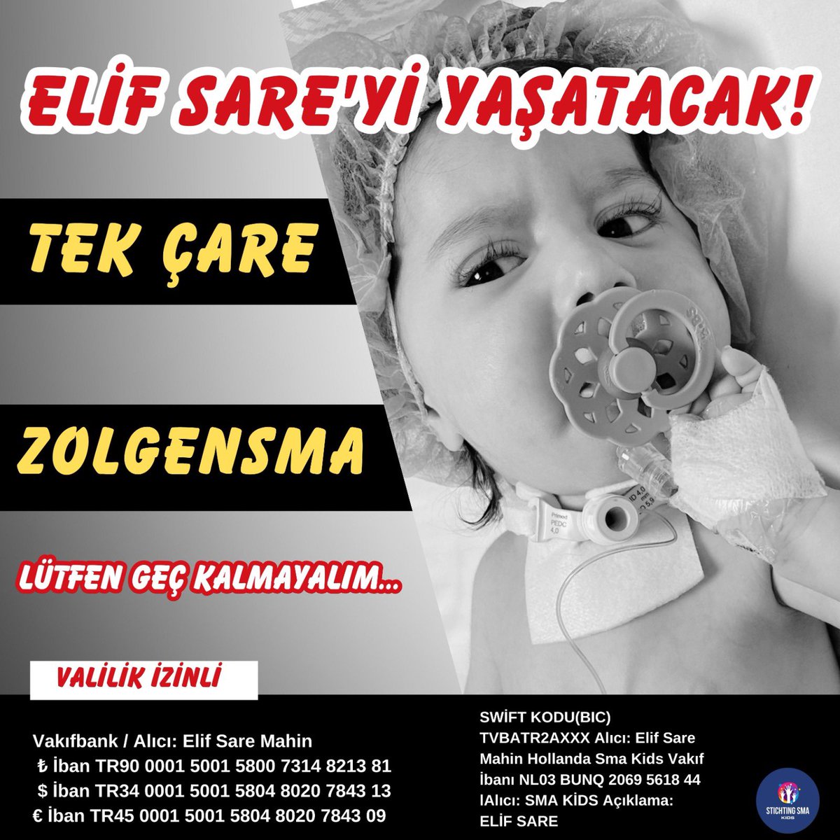 📌 20 SANİYENİZİ AYIRIR MISINIZ? 📍Elif Sare’nin size ihtiyacı var. 📍SMA hastası @ElifSare_sma ilacına kavuşursa yaşayacak, kavuşmaz ise ölecek! 📍Bugün eğer 1000 kişi 200 TL bağış yaparsa Elif ilacına yaklaşacak. 📍Valilik izinli IBAN: TR90 0001 5001 5800 7314 8213 81